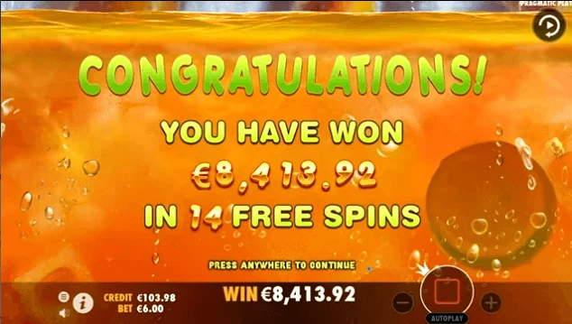 Juicy Fruits video slot - big win with free spins